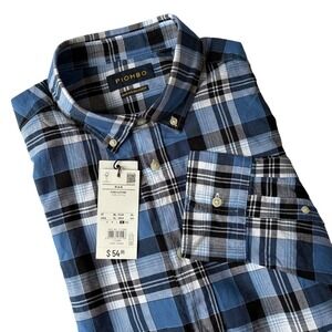 NWT Piombo Italian Luxury Men's Cotton Plaid Long-Sleeve Shirt Sz XL Blue Black